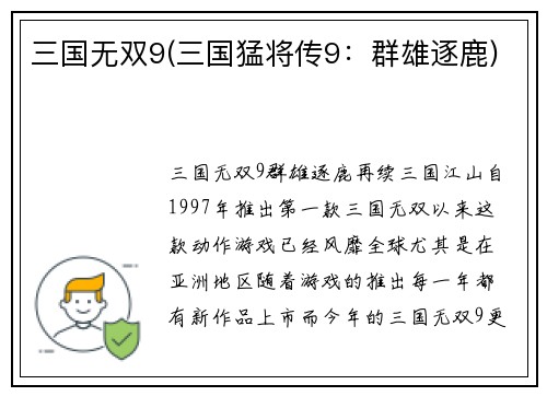 三国无双9(三国猛将传9：群雄逐鹿)